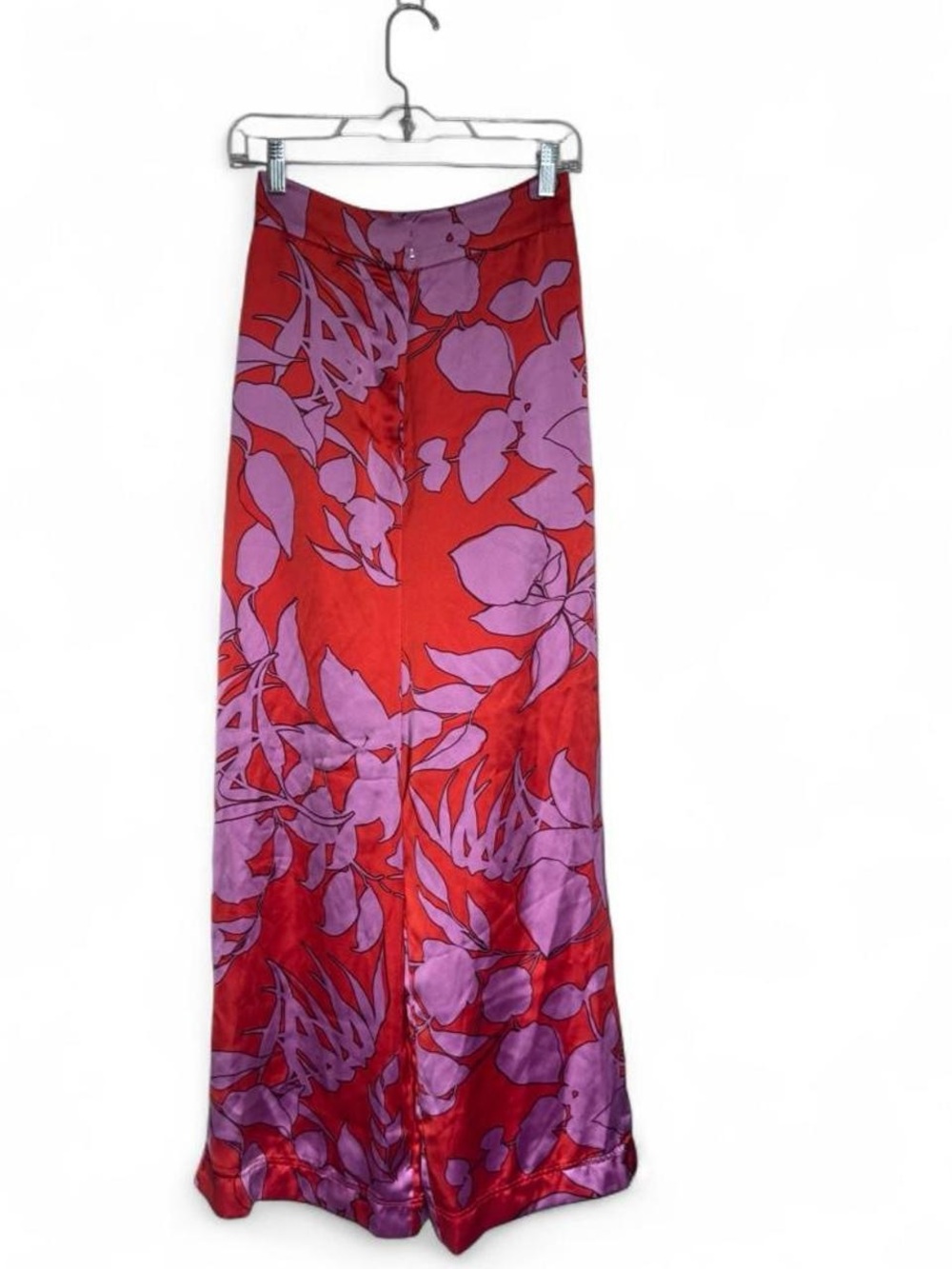 Red and pink satin floral pants